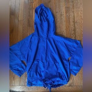 blue athletic windbreaker hoodie